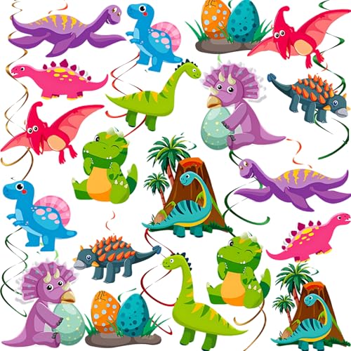 48Pcs Dinosaur Hanging Swirl Decorations, Double Sided Dino Cutouts Party Streamers for Kids Boys Birthday Classroom Holiday Party Supplies - color: Green Red Blue