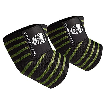 Gymreapers Weightlifting Elbow Wraps (1 Pair) - Flexible 40'' Elbow Compression Strap & Joint Support Brace - for Bench Press, Powerlifting, and Pressing - color: Green