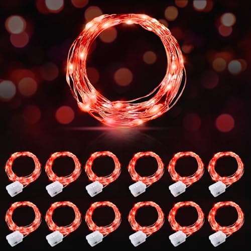 AIKEI 12 Pack LED Fairy Lights Battery Operated, Red Mini String Lights Waterproof 7 Feet 20 Led Twinkle Lights for Valentine's Day Decor Wedding Party Bedroom Halloween Christmas Decoration - color: Red, size: 12 Pack