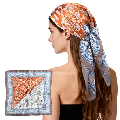 27" Head Scarf Like Satin Silk for Women,Hair Scarves Bandana,Headband Silk Feeling for Hair Wrap - color: Blue Red