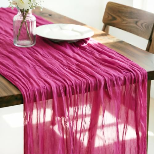 LINXTAR Fuschia Cheesecloth Table Runner 120 Inches 10Ft Gauze Summer Boho Table Runner for Wedding Tea Party Baby Shower Bridal Birthday Home Decoration - color: Fuschia, size: 10ft