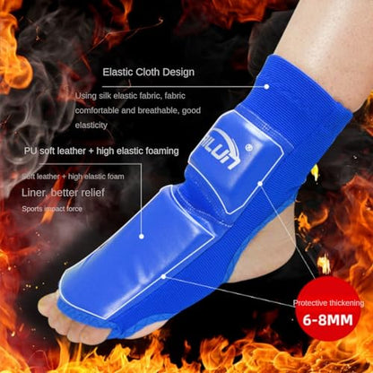 Taekwondo Foot Protector Unisex PU Leather Soft Boxing Sparring Foot Guards, Training Sparring Gear Muay Thai Kung Fu Tae Kwon Foot Gear Support for Men Women Kids