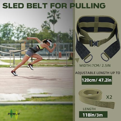 Sled Pulling Belt, Adjustable Weight Belt for Pulling with 2 Pulling Straps, Belt for Sled Pulling (One Size)