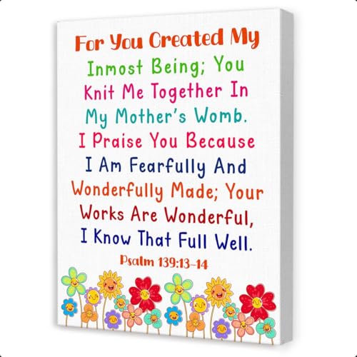 Bible Verse Wall Art for Kids,Psalm 139:13-14 For You Created My Religious Scripture Canvas Wall Art,Inspirational Christian Wall Decor for Nursery Kids Room - color: Kids Bible7