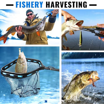 PLUSINNO Floating Fishing Net with Telescoping Handle, Carbon Fiber Ultralight Long Fish Net, Collapsible Landing Net 6.56/7.86Ft, Fishing Gear Kayak Accessories for Bass Trout Salmon - style: 6.56 Ft / 2.0m Full Length With Tool Kit
