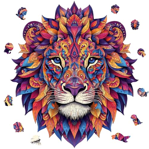 Lion Head Wooden Puzzles for Adults and Kids 200 Pieces - color: Lion Head Mandala, size: 200PCS