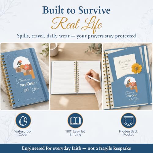 Hardcover Blank Christian Notebook – 140 Pages, No One Like You | Lined Pages with Bible Verse Cover – Inspirational Writing Spiral Notebook for Bible Study and Prayer - color: No One-Blue
