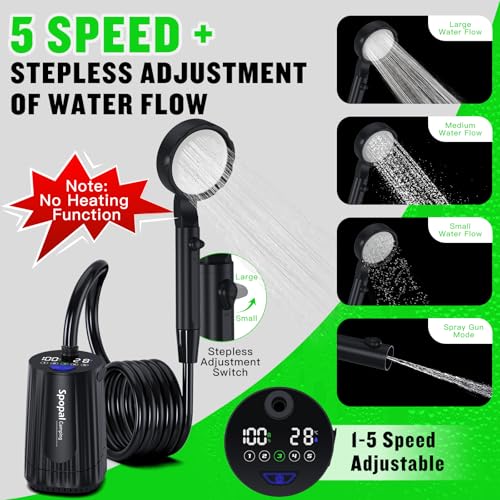 10000mAh Camping Shower with Collapsible Bucket Handle 20L | Portable Camping Shower, 5 Adjustable Speeds, IPX8 Waterproof, LED Display, Perfect for Hiking, Travel, Cars & Pets