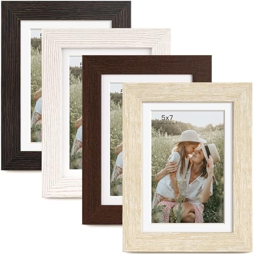 Momentworth 5x7 Picture Frame with Mat for 4x6, Multicolour Wood Grain 5 x 7 Gallery Wall Picture Frames for Tabletop or Wall Mounting(4 Pack, Multicolour) - color: Multicolour, size: 5x7 - 4 pack