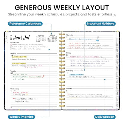 Planner 2026–2027, Academic Monthly Weekly Spiral Calendar, July 2026 – June 2027, Hardcover Agenda Notebook with Tabs, 8.5" x 11", Perfect for Students, Teachers, School & Daily Planning - Galactic Swirl - color: D-Galactic Swirl, size: (8.5"x11")a4