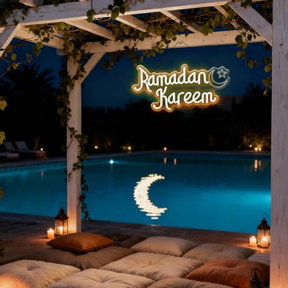 Ramadan Kareem Neon Sign for Wall Decor, Mubarak Light Up Sign, Moon Star Neon Light Decor for Home Party Eid Kareem Wall Decoration