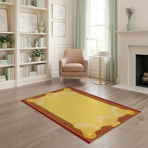 4'x6' Washable Traditional Shell Accent Rug, Burgundy Non-Shedding Small Carpet Pet Friendly & Non-Slip for Playroom, Bedroom, Reading Nook | Ref:1952505 - color: Beige/Pattern 24, size: 4' x 6' (Rectangular)