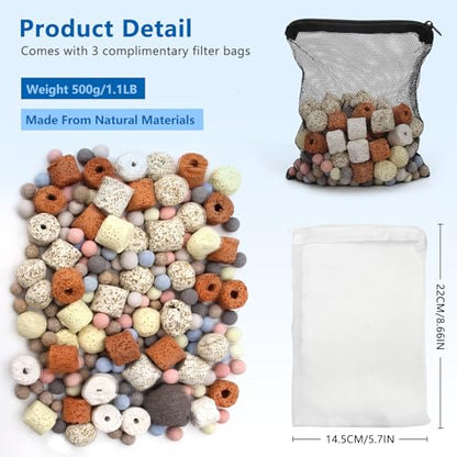 Bio Aquarium Filter Media, Bio Ceramic Ring Balls Media Set for Aquarium Filter, Pond and Fish Tank (500g, 1.1lb)