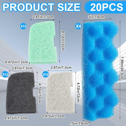 Threlaco 20 Pcs Aquarium Filters Replacement Filter Media Kits Compatible with Fluval 306/307, Including 2 Biological Foams, 6 Ammonia / 6 Phosphate / 6 Nitrite Remover - style: 306/307