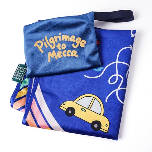 Children's Islamic Prayer Mat – Hajj Journey Theme, Soft German Velvet Material, Eco-Friendly & Safe, Educational Prophets Design, Perfect for Kids Learning Islam (Blue) - color: Blue