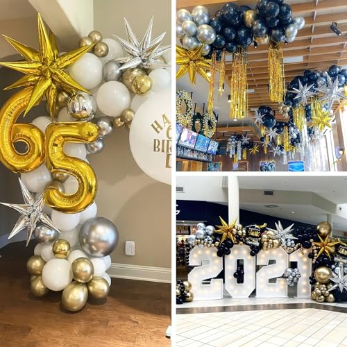 PartyWoo Metallic Gold Star Spike Balloons 10pcs Explosion Foil Balloons - color: Gold, size: 10 PCS - 42&27&22 Inch