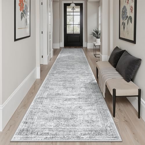Soalmost Hallway Runner Rug 2'6" x 12' Washable Long Kitchen Rugs Grey - color: Grey, size: 2'6" x 12' (Runner)
