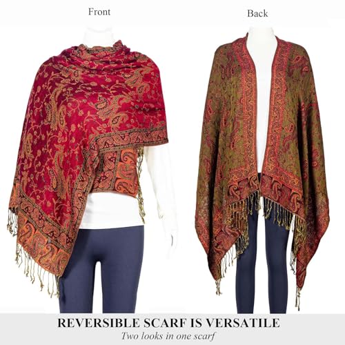 TUSHUSTY Pashmina Feel Shawls Wraps Rave Scarf for Women Soft Silky Reversible Men Scarves Hijab - color: Red