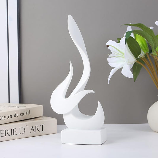 Modern Flame Statue Decor Flame Statue Resin Abstract Art Figurines Sculptures Centerpiece for Home Living Room Stand Coffee Table Office Decor (White-B) - color: Medium White-b