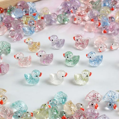 Cidinge 80 Pcs Mini Resin Ducks,10 Colors Sequin Miniature Ducks for DIY Projects Garden Dollhouse Aquarium Home Birthday Craft Party - style: 80pcs Glitter Ducks