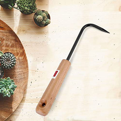 Bonsai Root Hook, Gardening Manganese Steel Root Rake with Ergonomic Wooden Handle, Bonsai Tools for Potted Plants Gardening Work Weeding Tool
