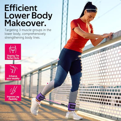 WALITO Ankle Resistance Bands with Cuffs, Exercise Bands for Legs and Butt, Booty Workout Equipment for Kickbacks and Hip Fitness Training - color: Purple