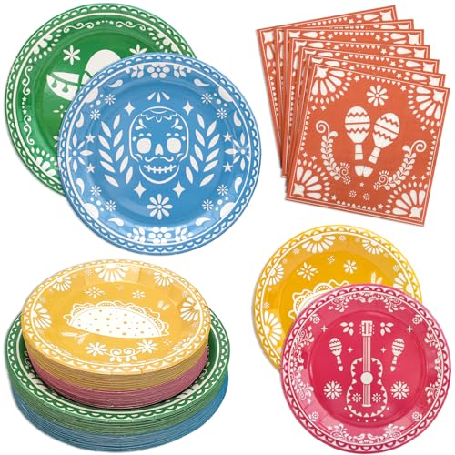 Mexican Fiesta Paper Plates and Napkins Party Supplies Serve 60 - style: Mexican Fiesta