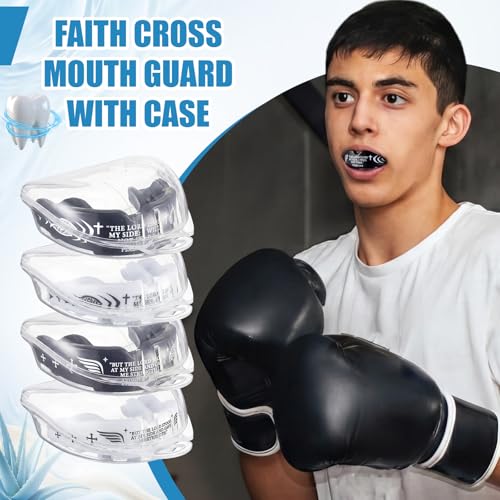 Konohan 4 Pcs Mouth Guard - Cross Sport Mouthguard with Case Christian Mouthguards Teeth Armor Sport Game Guard for Youth Football Boxing Lacrosse Football Basketball Wrestling Rugby Taekwondo