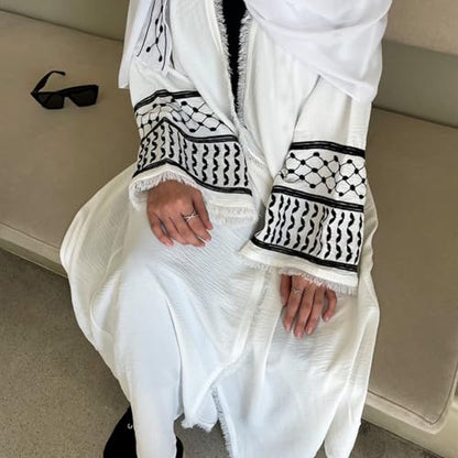 Women Ramadan Muslim Abaya Long Sleeve Embroidered Open Front Cardigan Kimono Turkey Dubai Kaftan - color: White, size: Medium