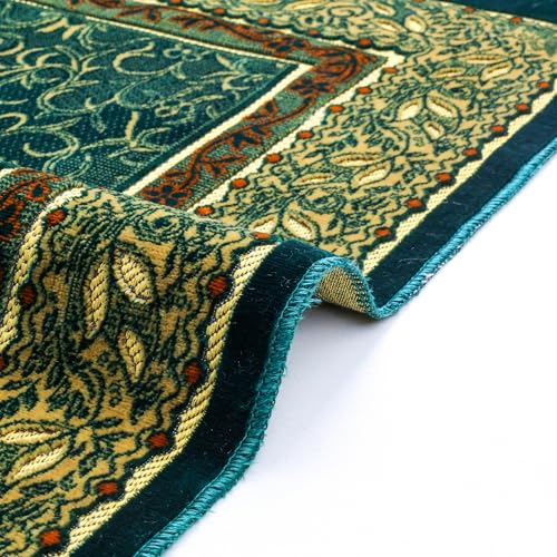 Muslim Prayer Rug, Soft Plush Thin Islamic Prayer Mat, Janamaz, Sajada, Praying Carpet, Islamic Gift, Foldable Portable Turkish Prayer Mat for Men&Women, Lightweight Travel Prayer Rug, 26"x43" - color: Jeddah / Darkgreen