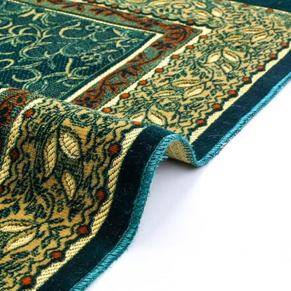 Muslim Prayer Rug, Soft Plush Thin Islamic Prayer Mat, Janamaz, Sajada, Praying Carpet, Islamic Gift, Foldable Portable Turkish Prayer Mat for Men&Women, Lightweight Travel Prayer Rug, 26"x43" - color: Jeddah / Darkgreen