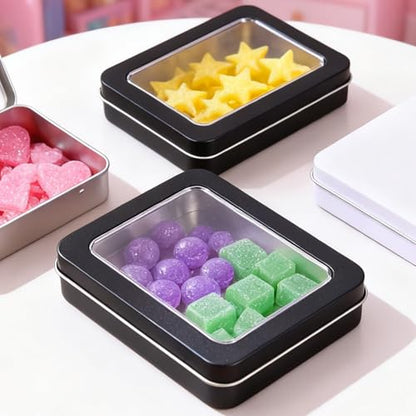 Rectangle Metal Tins with Hinged Window Lids, Black, 24 Pieces | Hinged Window Lids, Mini Storage Organizer Set, For Home Kitchen, Office and School Supplies - color: Black
