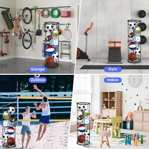 Garage Ball Storage Rack - Wall-Mounted Vertical Ball Holder for Basketball, Soccer, Volleyball, Football - Space-Saving Sports Organizer for Garage, Home, Basement, Kids' Room, Outdoor Use - size: Medium size