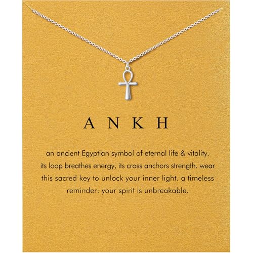 Dainty Silver Necklace for Women - Ankh Jesus Horse Celtic Cross Necklace for Women, Dainty Charm Spider Christian Gifts for Friends Sister Mom, Birthday, Christmas, Mother's Day, Graduation Gifts - style: Ankh