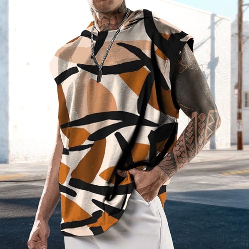 domirica Mens Relaxed Hooded Tank Tops Abstract Print Crewneck Casual Breathable Summer Fitness Sleeveless Shirt - color: Abstract, size: 4X-Large