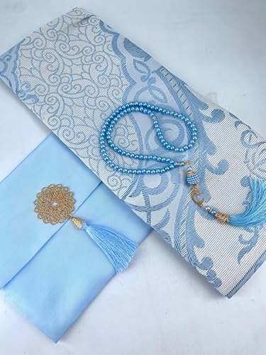 BABY SHOWER CHOCOLATE Muslim Prayer Rug and Tasbeeh Set with Portable Premium Shantung Bag – Soft Janamaz Sajadah for Men & Women – Islamic Gift for Ramadan, Eid, Hajj, Umrah – Travel Prayer Mat - color: Blue