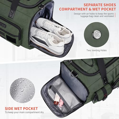 WITZMAN Travel Duffel Bags for Men Large Carry On Weekender Overnight Bag 3 in 1 Backpack with Shoe Compartment (B693 Army Green） - color: Army Green
