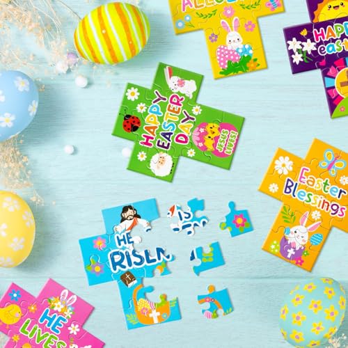 Haooryx Easter Cross Jigsaw Puzzles - 12 Pcs Cartoon Religious Jesus He Is Risen He Lives Easter Hello Spring Jigsaw Challenging Puzzle Family Home Decor Game Nights Party Gift Toy Interlock Perfectly - style: Easter Cross