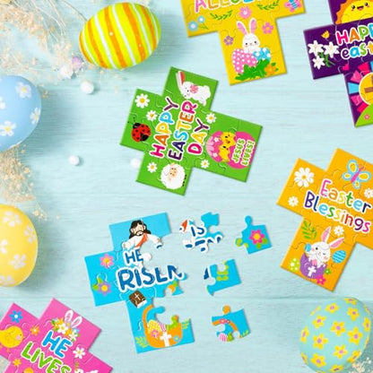 Haooryx Easter Cross Jigsaw Puzzles - 12 Pcs Cartoon Religious Jesus He Is Risen He Lives Easter Hello Spring Jigsaw Challenging Puzzle Family Home Decor Game Nights Party Gift Toy Interlock Perfectly - style: Easter Cross