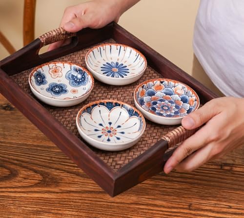 4 Pack 3 oz Small Soy Sauce Dish Ceramic Dipping Sauce Bowls | Japanese Style/Cute/Mini Dipping Bowls for Sushi,Side Dish,Ketchup,Dips,Condiment,Snack/BBQ Party/Stackable - color: Brown