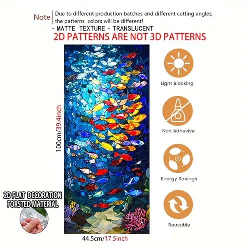 Nuxovilar Frosted Fish School Pattern Window Glass Film 17.7x39.4 in PVC | Fish School, Marine Decal colorful sea sticker, glass window cling for bathroom kitchen sliding door (Fish School)