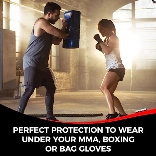 DEFY Padded Inner Gloves Quick 75cm Long Strap – Inner Boxing Gloves Gel Padded Knuckle Protection – Elasticated Boxing Hand Wraps for MMA Muay Thai Kickboxing Martial Arts Pair - color: Red, size: Medium