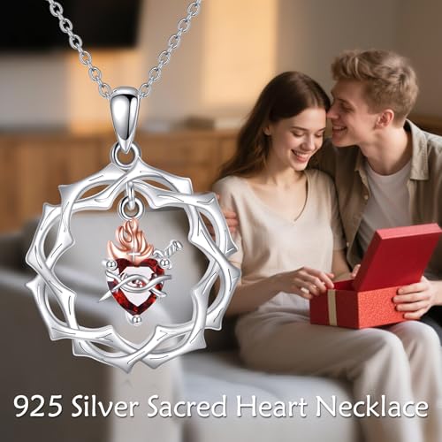 Sterling Silver 3 Nails Cross/Saint/Egyptian/Catholic Cross/Holy Spirit Necklace Religious Pendant Jewelry for Women - style: Sacred Heart