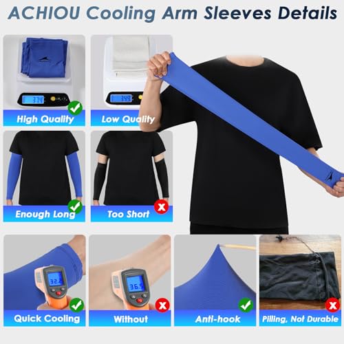 Achiou Cooling Ice Silk Arm Sleeves, Summer UV Sun Protection Compression Sleeves UPF 50+ for Women Volleyball Youth Sports - color: 2 Pairs: 1pair Black,1 Pair Royal Blue