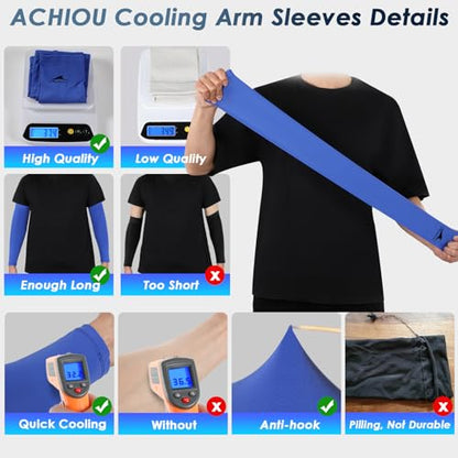Achiou Cooling Ice Silk Arm Sleeves, Summer UV Sun Protection Compression Sleeves UPF 50+ for Women Volleyball Youth Sports - color: 2 Pairs: 1pair Black,1 Pair Royal Blue