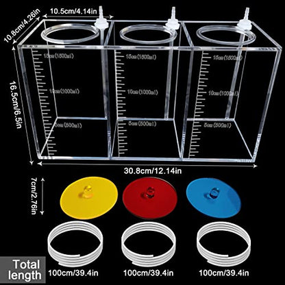 Liquid srorage Bucket Made of acryli,Reservoir dosing Container,Aquarium Air Pump Accessories,dosing Pump Liquid containers of Three-Grid(Total Capacity 4.5L/1.19gal Yellow red Blue lid) - size: 4.5L 3grid yellow red blue lid