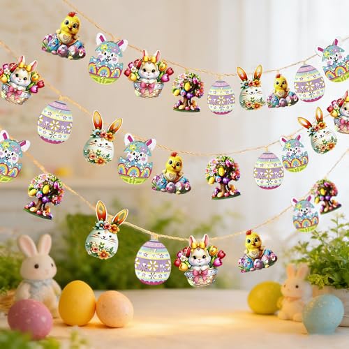 Easter String Lights,10Ft 20 LED Easter Lights Bunny Egg Chick Fairy Lights with Dual Power (Battery/USB) 2 Lighting Modes 6 Cute Patterns for Indoor Outdoor Easter Decorations Spring Home Party Patio - style: Easter String Lights