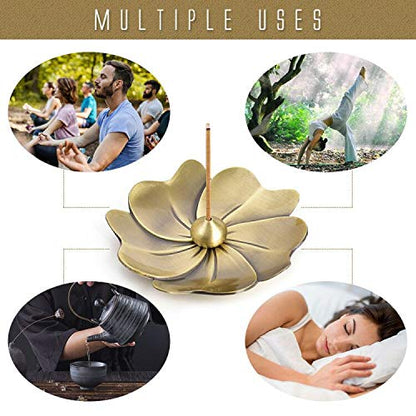Sakura Flower Incense Holder, 5PCS Bronze Incense Burner Holder with Silk Pouch, Two Styles Drop-Shape, Cylinder Multihole and Gourd-Shape Ash Catcher Yoga Room Bedroom Home Fragrance - color: Gold and Bronze, 5 Pcs