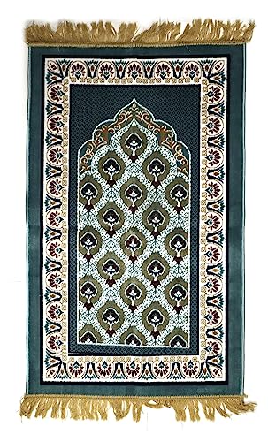 Muslim Islamic Turkish Prayer Jainamaz Meditation Puja Velvet Rug Mat Kalin Carpet Heavy Pure Yarns Fabric Elegant Design Very Soft Feel for Home Office Ramadan Eid Gift (Mat-2) - color: Mat-2