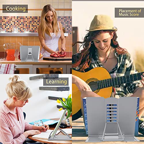 Metal Book Stand Adjustable Book Holder for Reading | Portable & Sturdy For Textbooks Cookbooks Sheet Music Papers Study - color: Full Grey